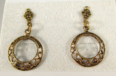Vintage NOS Gold Tone Dangling Open Circle Pierced Post Earrings #836