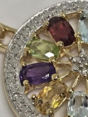 Natural Multi Gemstone Diamond Center Pendant 925 Silver Gold Plated Circle