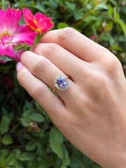 Vintage 10k Tanzanite Diamond Halo Cocktail Ring Yellow Gold Sz 7 Natural RG5078