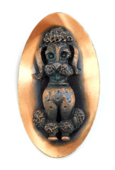 Vintage Solid Copper Poodle Dog Oval Brooch Pin High Relief 2 5/8″ Long