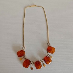 Vintage Soviet Baltic Amber Necklace 1970 Kaliningrad Factory 0YK Gold Plated