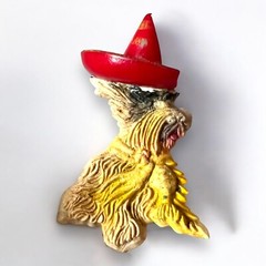 Scottie Dog Brooch Vintage Celluloid Red Sombrero Hat Novelty Figural Pin 1940s