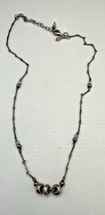 Vintage J&I Gibson Station Necklace 925 Sterling Silver W/jade & Pearl Beads 18″