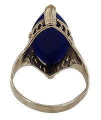 Antique Art Deco Marquise Shape Lapis Lazuli Sterling Silver Filigree Ring 6.5
