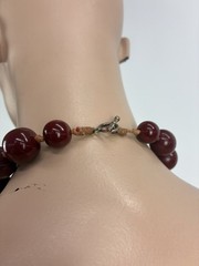 Rare Antique Cherry Red Bakelite Beads Round Graduating Necklace Jewelry 183g