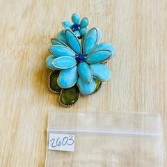 VTG Estate W. Germany Pin Brooch Blue Flower Rhinestone Celluloid Large Signed