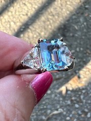 VINTAGE 14K WHITE GOLD AQUAMARINE RING ENGAGEMENT ANNIVERSARY HEAVY CHUNKY