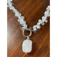 Vintage Sterling Silver Rose Pink Quartz Toggle Clasp Necklace 17.75”