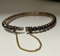 Antique Deep Burgundy Bohemian Garnet Bangle Bracelet with Safety Chain