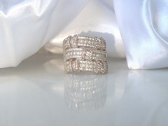 Sterling Silver 925 Large Baguette Gemstone Chunky Statement Band Ring Size 6