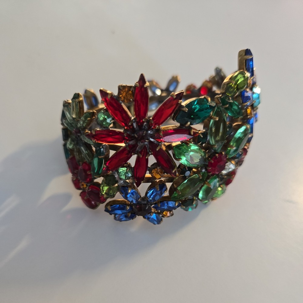 Miriam Haskell Floral Rhinestone Clamp bracelet.