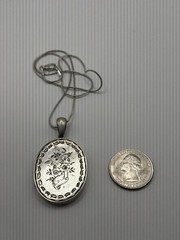 Victorian Double Sided Flowers Basket & Lovers Knots Mourning Locket Necklace