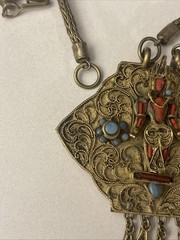 Vintage Nepal/Tibetan Brass Metal Coral Turquoise Stones Buddha Necklace ￼