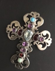 Vintage Nakai Navajo Sterling Cross 2 3/4”x2 1/4” pendant multi stone