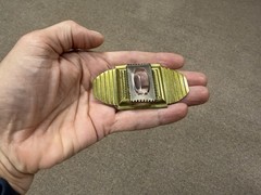 Art Deco gold-tone Etched Glass Fur Clip, Dress Clip or Brooch with C closure