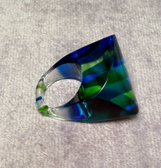 Mod Lucite Dome Ring Vintage 60s Green Yellow Blue Square Pop Art MCM Size 5.5