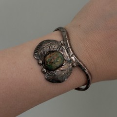 Vintage Sterling Silver Native American Cuff Bracelet Green Turquoise Signed G