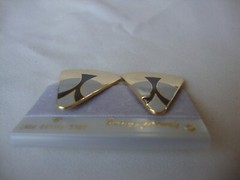 VINTAGE SAMUEL HUANG CLOISONNE RETRO ABSTRACT CHARCOAL & GRAY ENAMEL EARRINGS