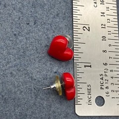 Puffy Heart Pierced Earrings Stud Red Acrylic Valentine Love Retro Cute Cottage