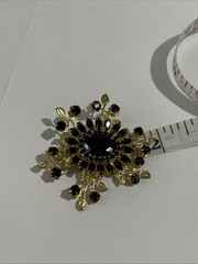 Vintage Gold Tone Jet Black Navette Rhinestone Starburst Pin Brooch