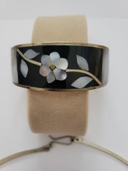 Vintage Mexico Alpaca Silver Inlay Cuff Necklace & Earrings Set Southwest
