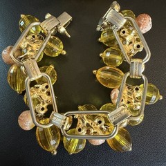 Vtg Juliana D&E Dangle Bead Rhinestone Topaz 5 Link Bracelet & Earring Set