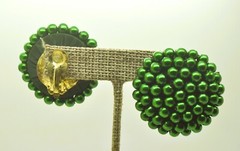 vintage dome round shape green Faux Pearl Bead Button Clip On handmade Earrings