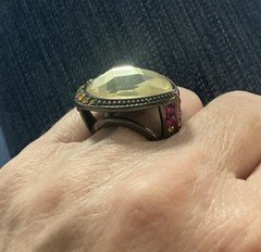 HSN Designer Signed M & CN Multi Gemstone Yellow Teardrop Faceted Cocktail Ring