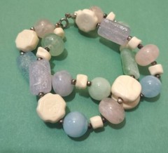 Vintage Colorful ACRYLIC Beaded DOUBLE Stranded Bracelet in Silver Tone