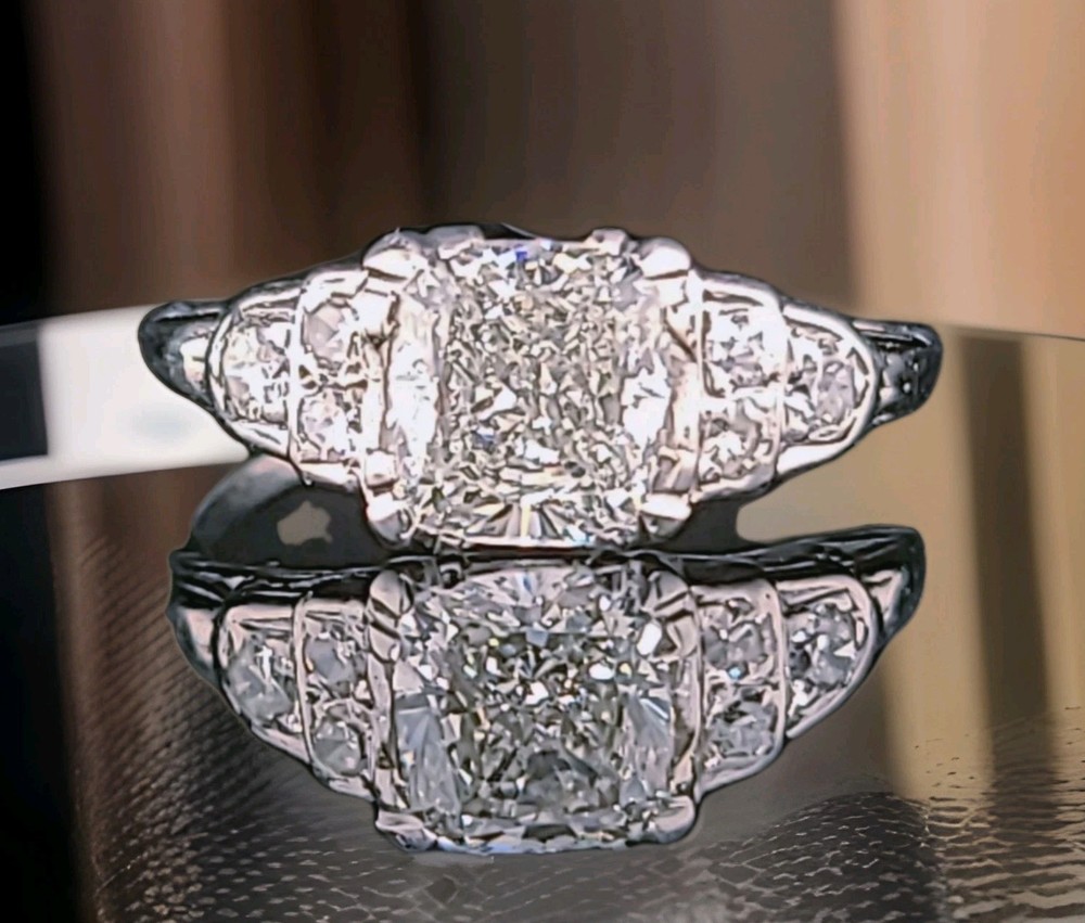 Vintage Platinum Engagement Ring 1.71ct.Natural Cushion Diamond GIA Cert 1930’s