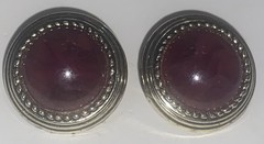 VTG Estate Sale Find 1 1/8” Round Silver Tone & Burgundy Merlot Clip Earrings