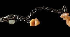 Vicky Jousan Boho Orange Calcite Heart Pendant & Aventurine Chip Necklace~1990s