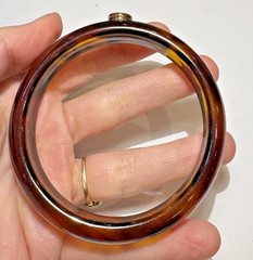 Vintage Tortoise Black Rhinestone Brown Yellow Plastic Bangle Bracelet