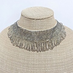 Vintage beaded collar accessory glittering silver tone bead dangles loops chic