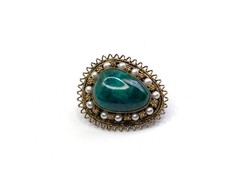 Rare Vtg Handmade Israel Sterling Silver Pearls Green Chrysocolla Brooch Pendant