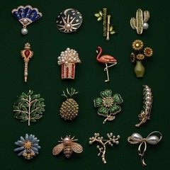 Vintage Brooch Enamel Pin Pearls Vintage Flower Brooch Plant Animal Insect Fruit