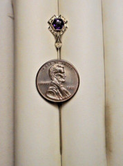 Antique Signed Belais Art Deco 18K White Gold Filigree & Amethyst Stickpin