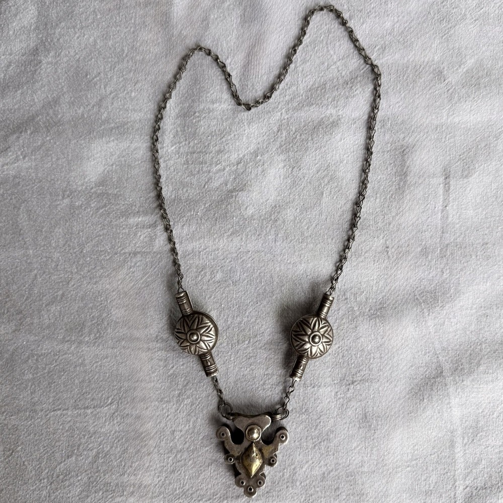 Vintage Modernist Mixed Metal Necklace | Sculptural Geometric Artisan Pendant