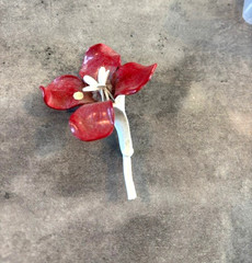 Vintage Red and White Flower with White stem Brooch Pin
