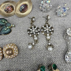 Vintage Rhinestone Earring Lot 11 Pair Dangle Leaves Crystal Monet Roman