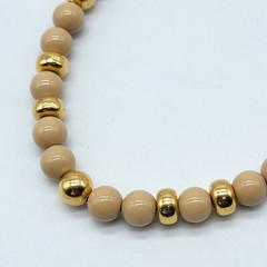 Vintage NAPIER Cream Beaded Necklace Gold Tone Simple Everyday Wear 16″