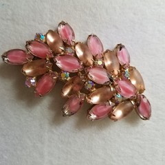 Vintage Pink Givre and AB Rhinestone Marquise Brooch