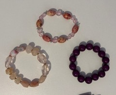 6 Piece Lot of Colorful Pink Purple Tone Bracelets Plastic Stone Glass Variety