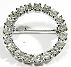 VTG 1″ OPEN WORK geometric Circle Wreath clear RHINESTONE Brooch Pin silver tone
