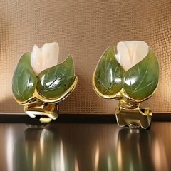 Vintage Swoboda Green Jade Pink Salmon Coral Tulip Clip Earrings