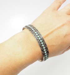 Vintage serling 935 silver Greek Key turquoise dots cuff bracelet Europe