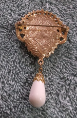 Vintage Goldtone Dangle Pin With A White Stone & Floral Design Inset