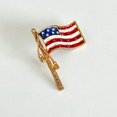 Vintage 4th Of July USA American Flag Red White Blue Enamel Rhinestone Lapel Pin