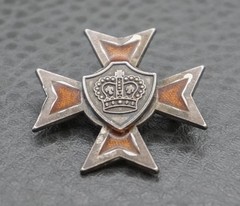 VINTAGE MILITARY CROWN CROSS SHIELD GUILLOCHE ENAMEL BROOCH PIN