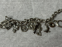 Vintage Cowboy Western Theme Charm Bracelet Silver Tone with Blue Stones